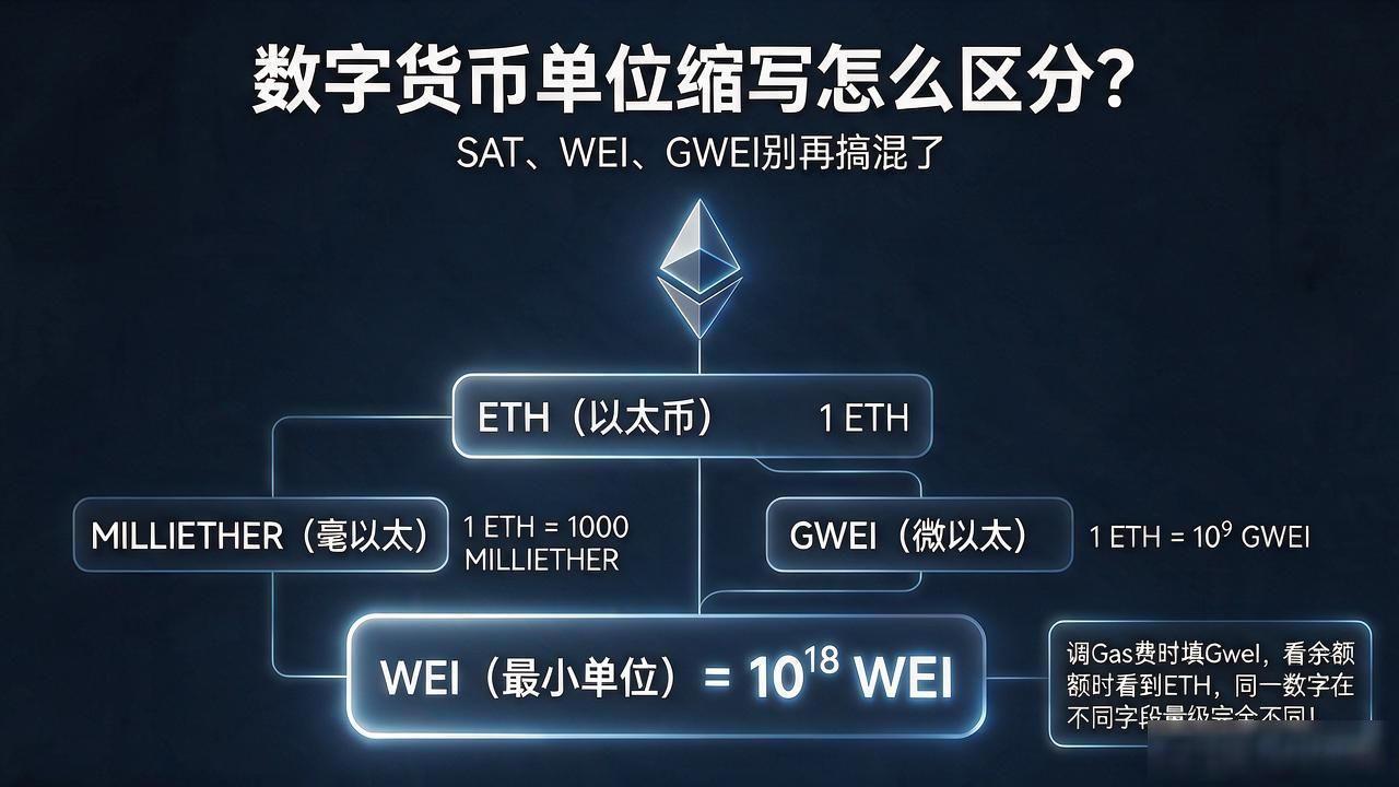 数字货币单位缩写怎么区分？SAT、WEI、GWEI别再搞混了